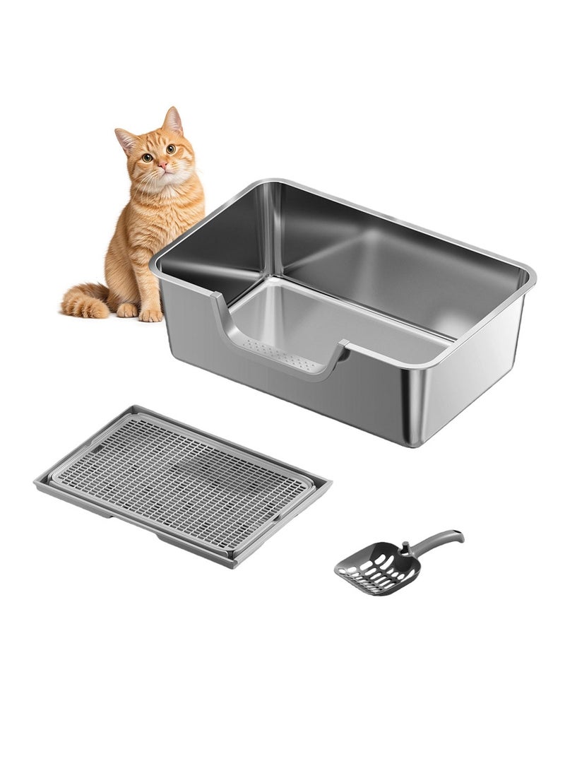 كيدل ﻿ الفولاذ المقاوم للصدأ قطة القمامة مربع مع مقطعة عالية الجانب المعدني القط القمامة البان القطط مرحاض رش-دليل وغير اللاصقة سهلة التنظيف - Image 1